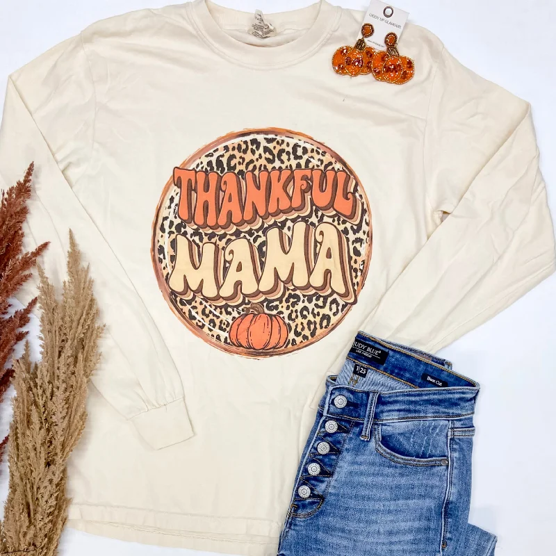 Last Chance Size Medium | Thankful Mama Long Sleeve Graphic Tee in Beige