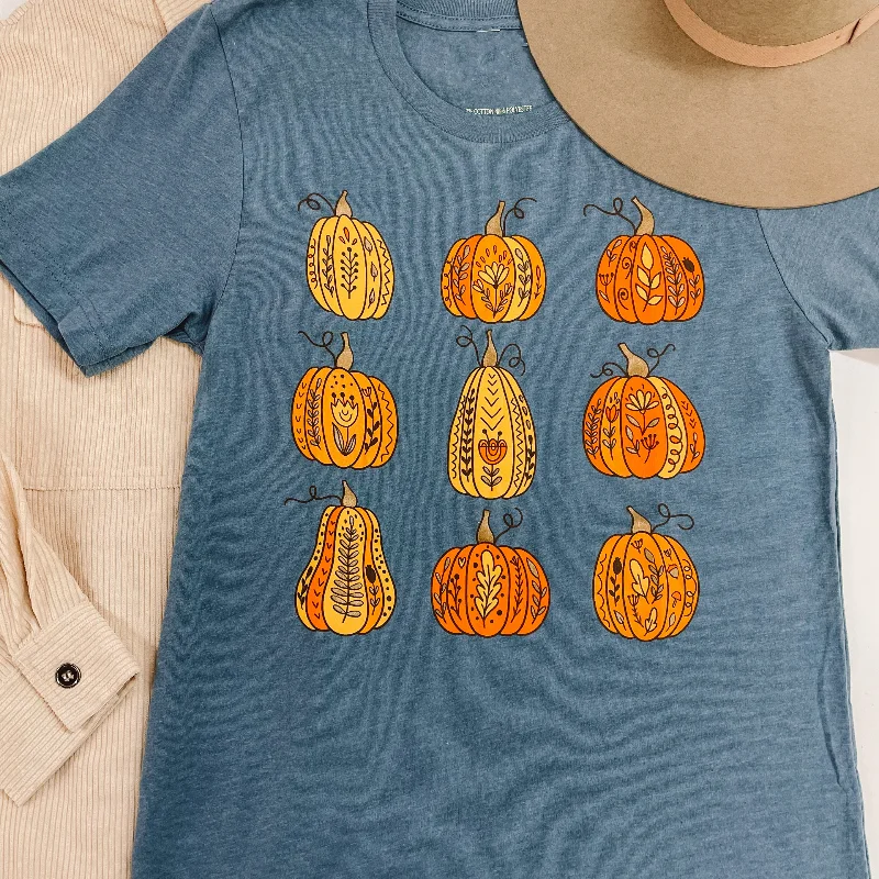 Painted Pumpkins Short Sleeve Graphic Tee in Dusty Blue