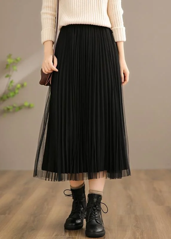 Natural Elastic Waist Pleated Skirt Spring Clothes Fashion Ideas Black Loose Skirt