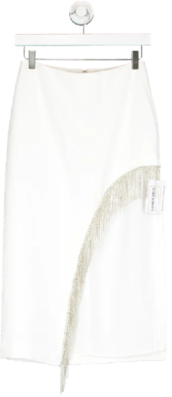 NBD White Robb Diamante Trim Midi Skirt UK S