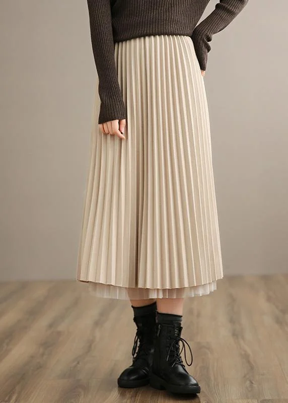 Vivid Nude Elastic Waist Pleated Skirt A Line Spring Skirt ( Limited Stock)