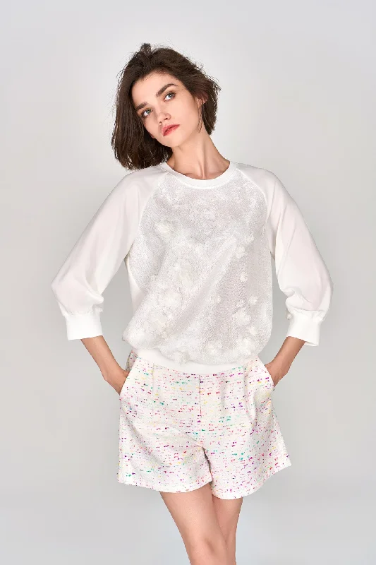 3D Floral Lace White Top