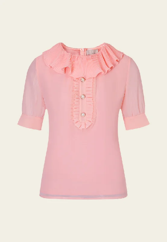 Pink Ruffle Collar Chiffon Blouse