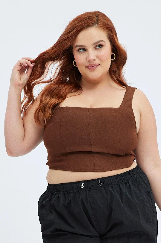 Brown Corset Top Sleeveless Crop