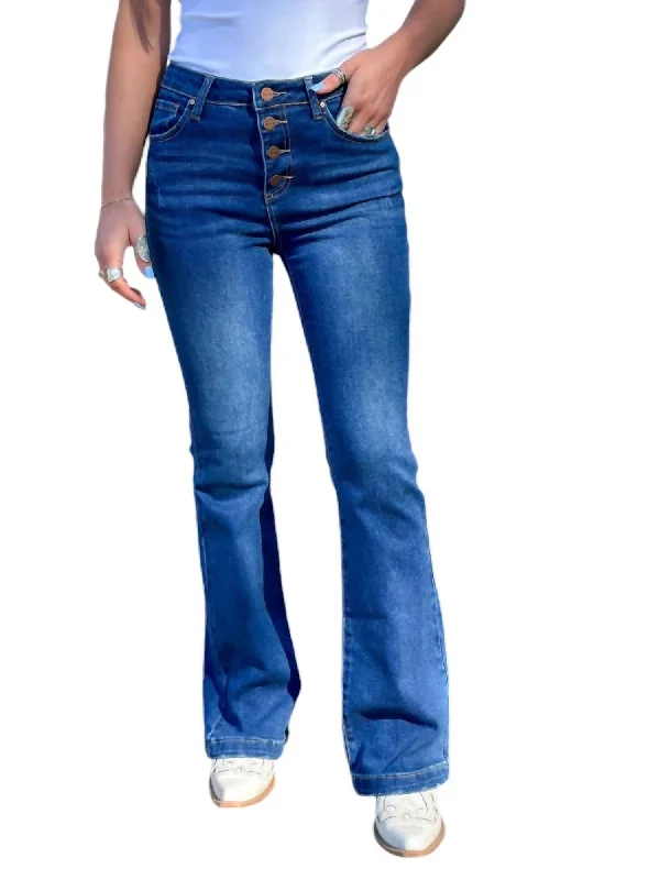 Button Down Boot Cut Jeans In Dark Wash