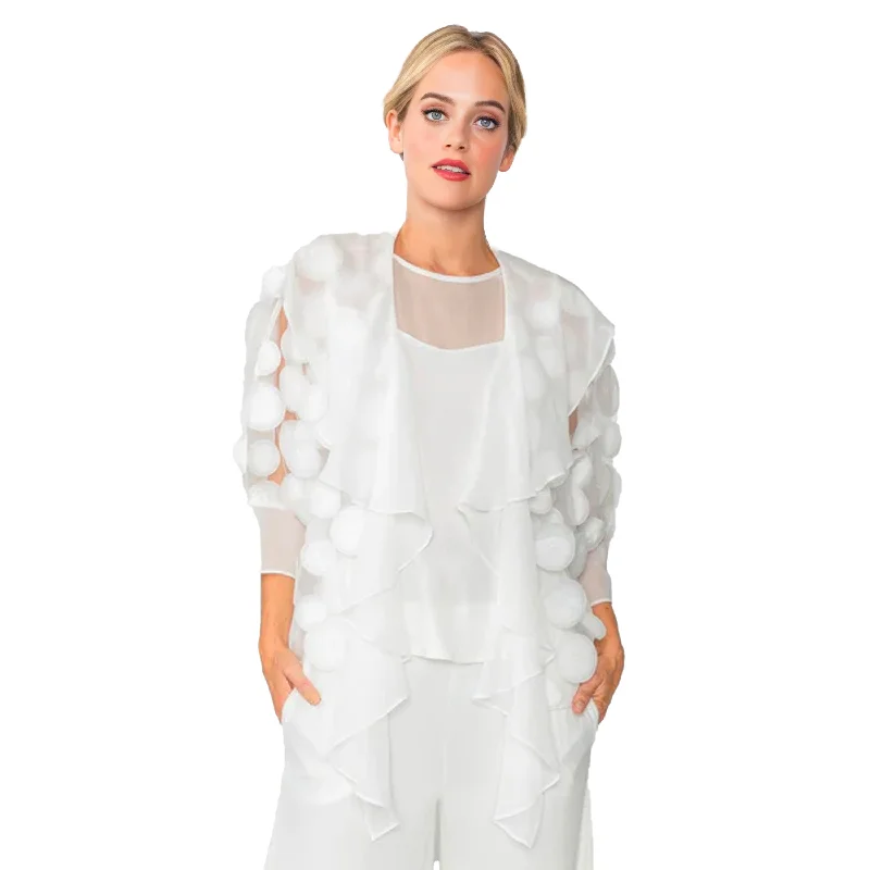 IC Collection Ruffle Shawl Collar Cardigan in White - 4695J-WT - Size M Only!