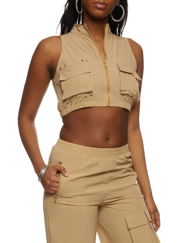 Cargo Pocket Zip Front Crop Top