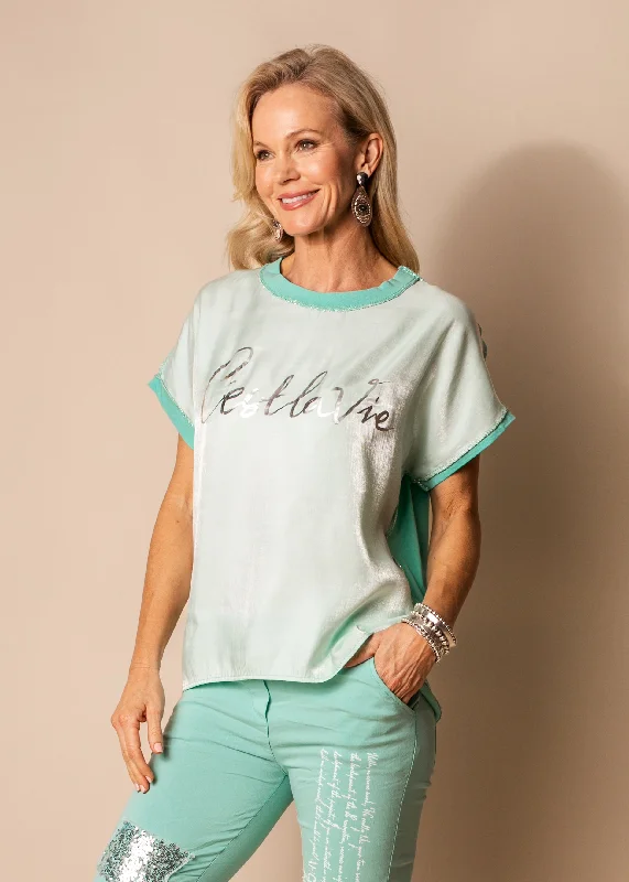 Merino Cotton Blend Top in Sea Green