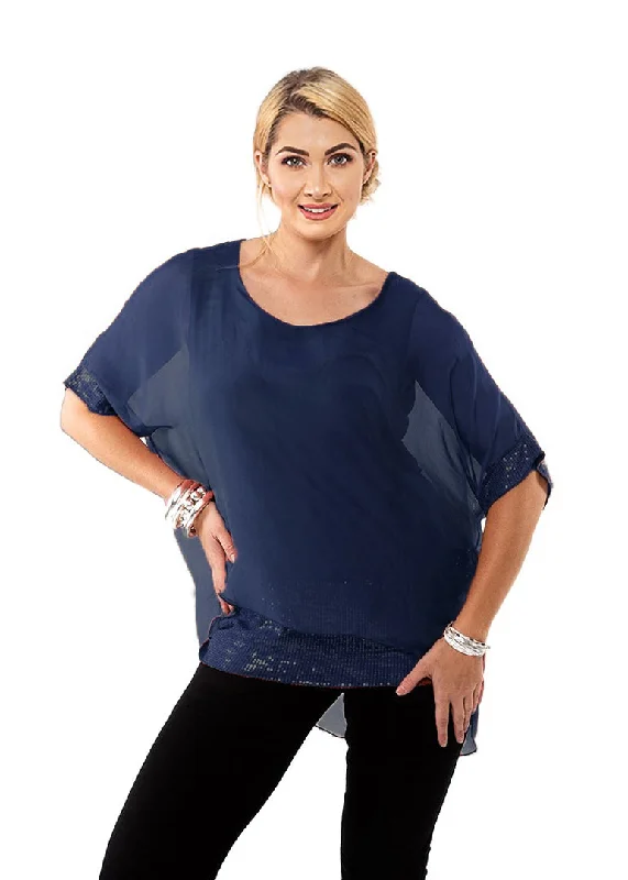 Mimi Silk Top in Navy