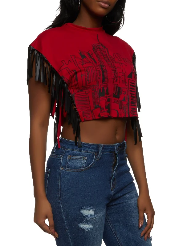 Fringe Tie Side Printed Crop Top