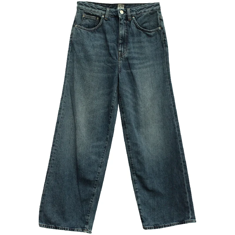 Totême Flare Fit Denim Washed Jeans in Blue Cotton