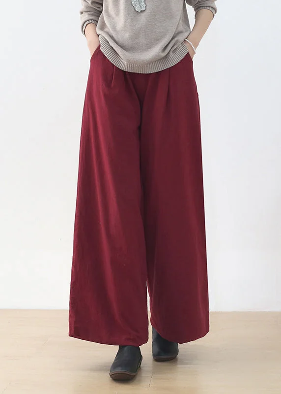 Loose Mulberry Button Pockets Linen Wide Leg Pants Winter