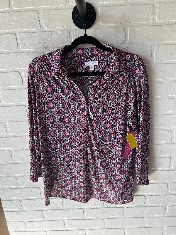 Top Long Sleeve By Charter Club In Black & Pink, Size: L