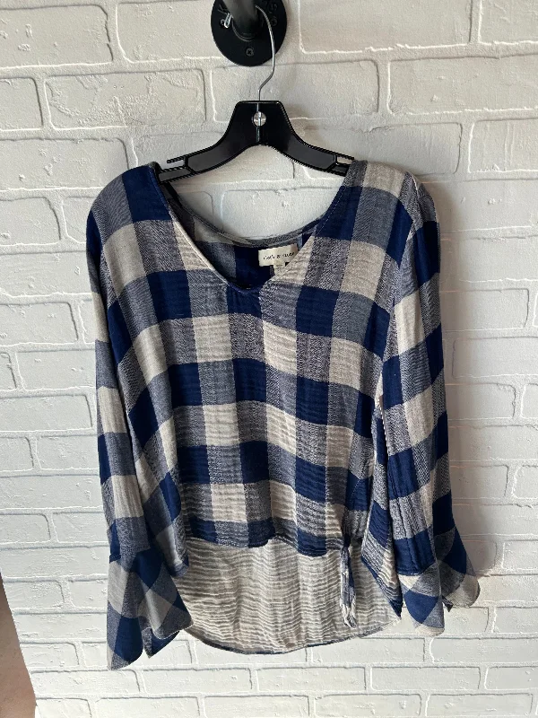 Top Long Sleeve By Cloth & Stone In Blue & Grey, Size: L