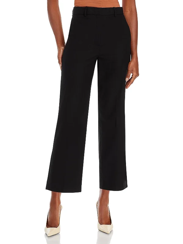 Womens Flare Legs Pleated Cropped Pants