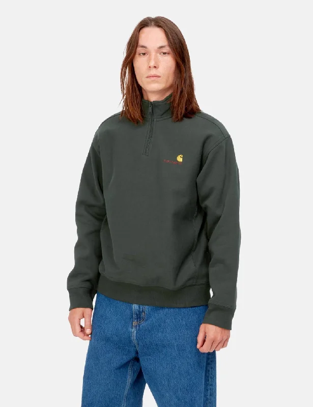 Carhartt-WIP Half Zip American Script Sweatshirt - Dark Cedar Green