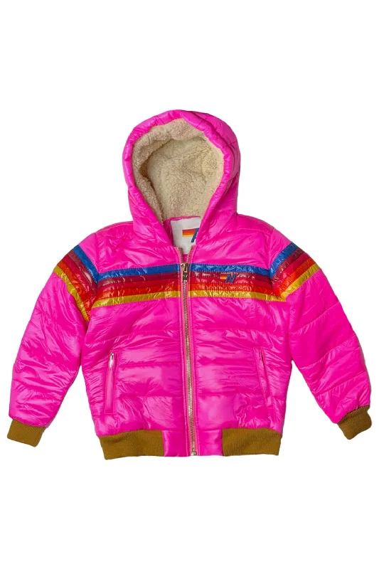 KIDS 5 STRIPE TREKKER JACKET - GLOSSY NEON PINK