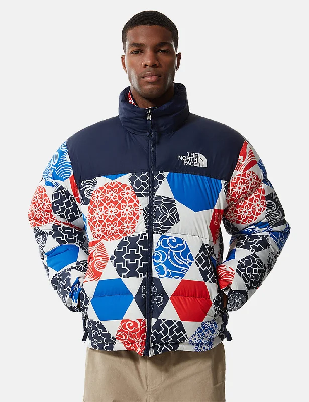 North Face Printed 1996 Retro Nuptse Jacket - Blue IC Geo Print