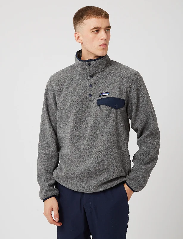 Patagonia Light Weight Synch Snap-T Pullover - Nickel Grey w/Navy Blue