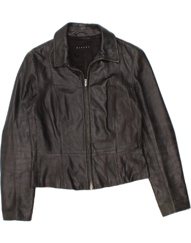 SISLEY Womens Leather Jacket IT 46 Large Black Leather