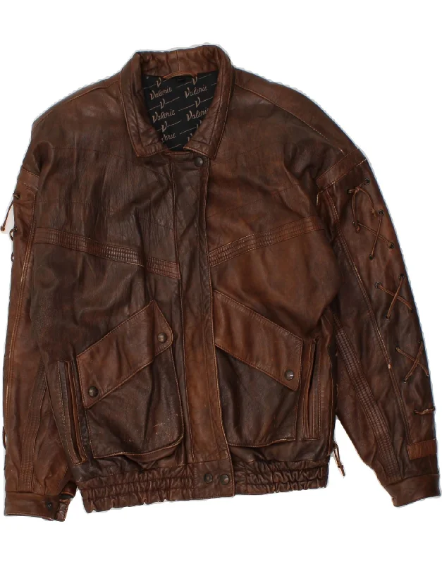 VINTAGE Womens Leather Jacket UK 16 Large Brown Leather