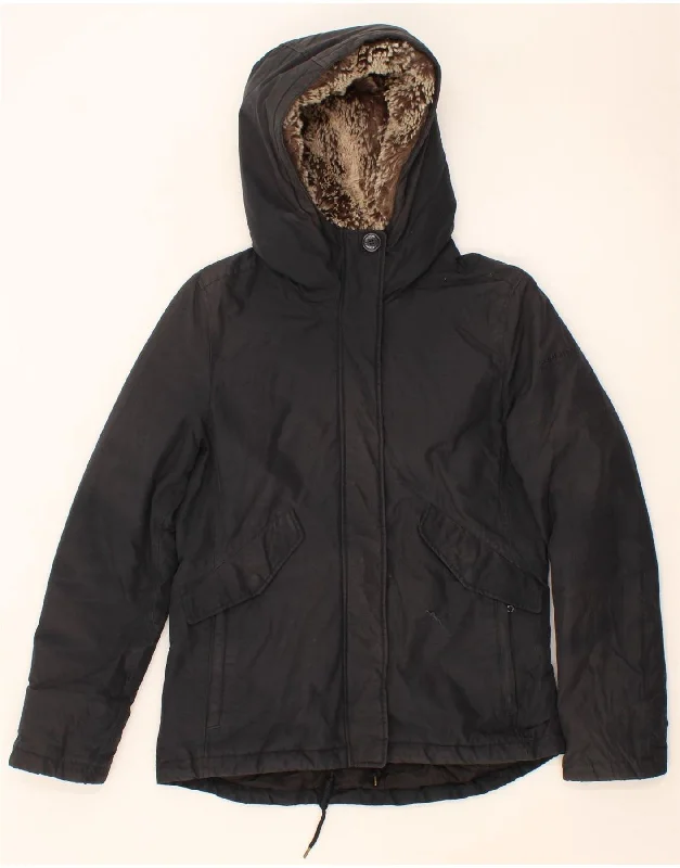 WOOLRICH Womens Penn-Rich Hooded Windbreaker Jacket UK 14 Medium Black