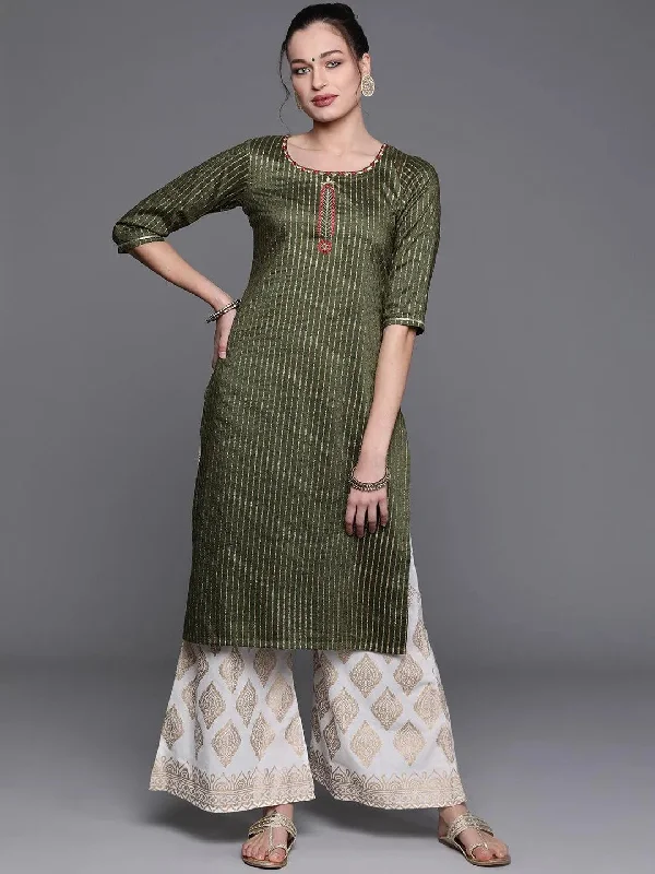 Green Striped Chanderi Silk Kurta