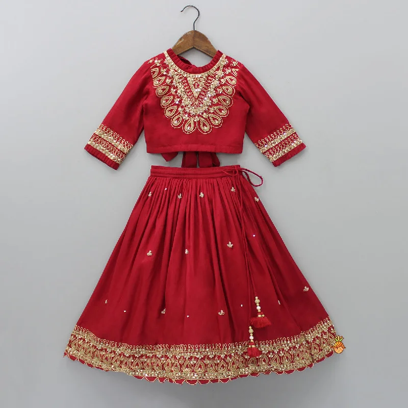 Triple Knot Red Top And Lehenga