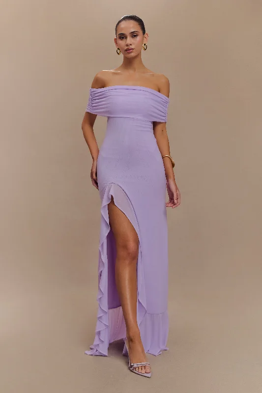 Audrey Off Shoulder Mesh Maxi Dress - Lilac