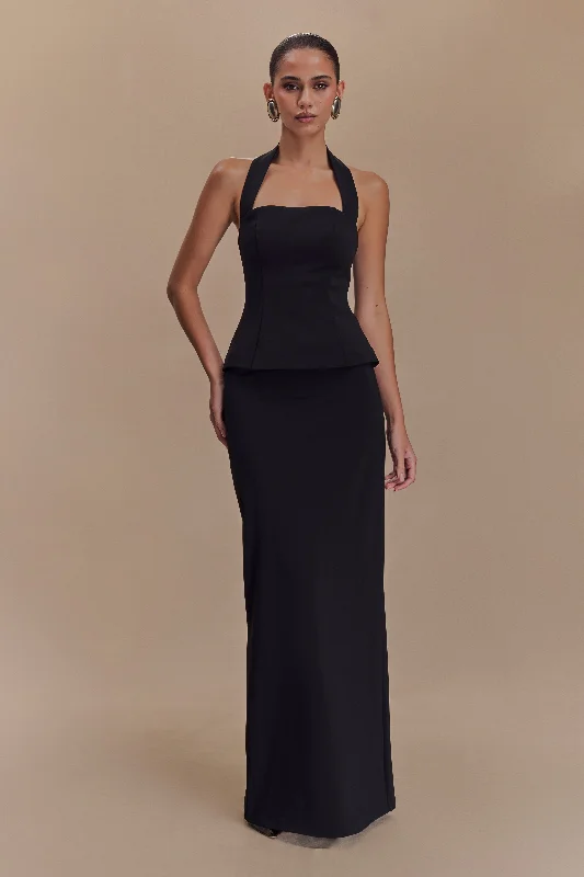 Bertie Peplum Halter Maxi Dress - Black