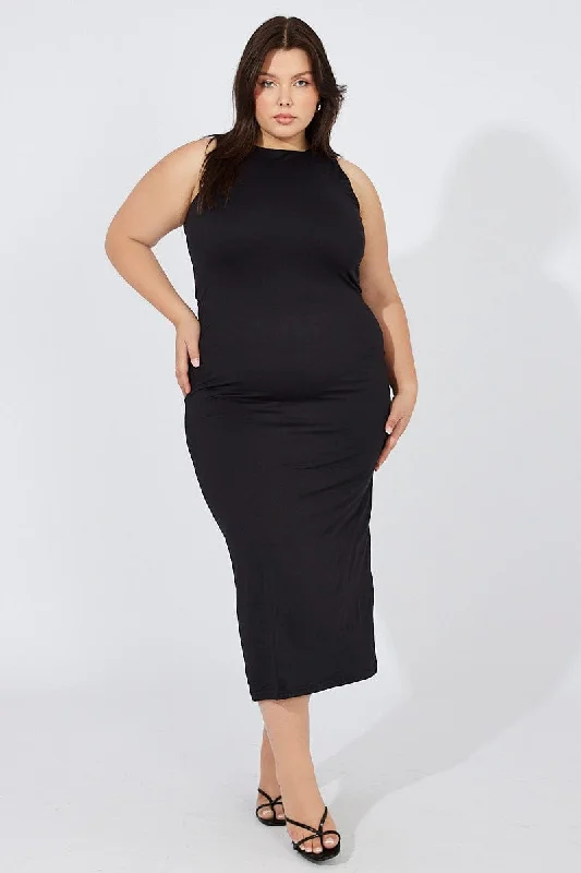 Black Supersoft Maxidress Round Neck Sleeveless