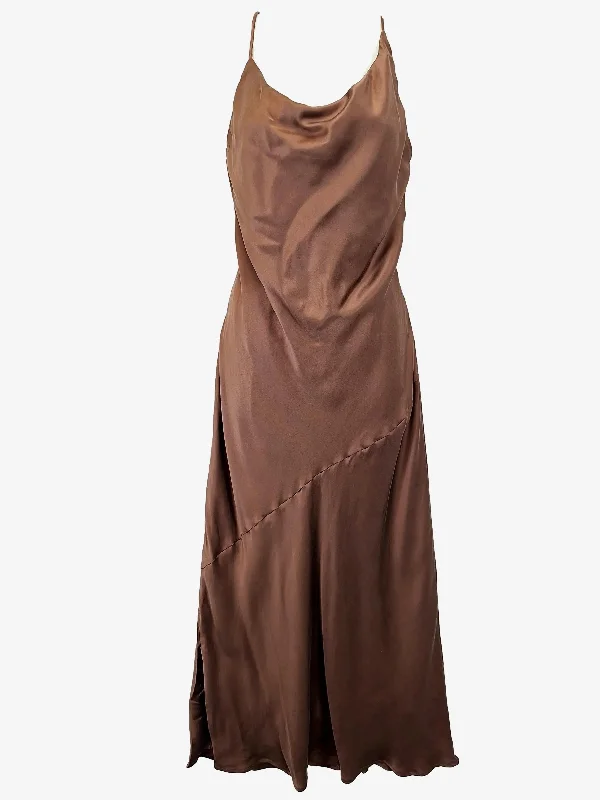 DISSH Chocolate Silk Strappy Evening Maxi Dress Size 10