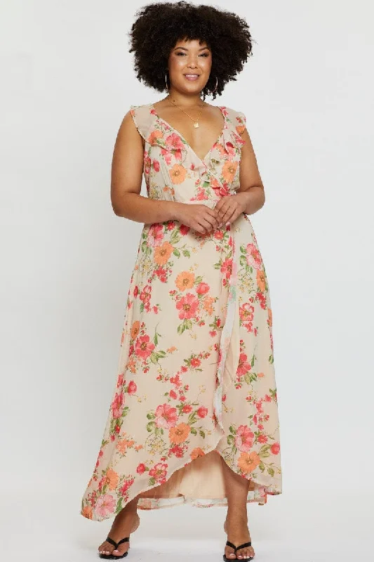 Floral Print Maxi Dress V-neck Sleeveless