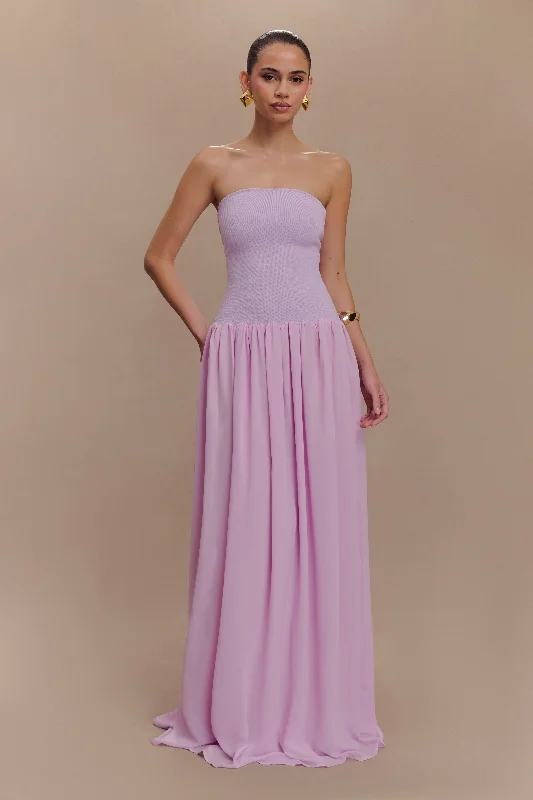 Lyanna Knit And Chiffon Strapless Maxi Dress - Lilac