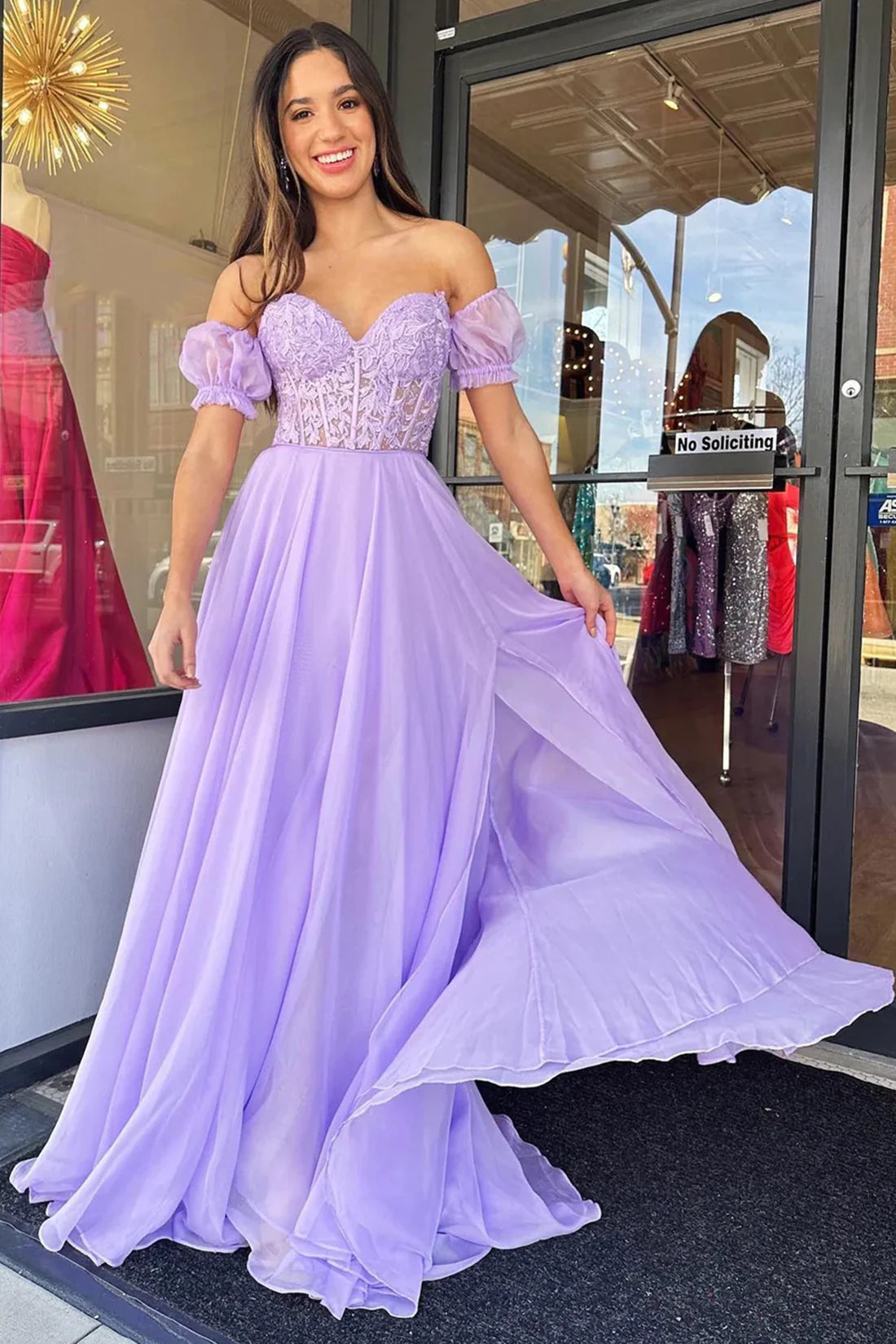 Lavender Lace Evening Dress Long Corset Party Prom Dress Plus size