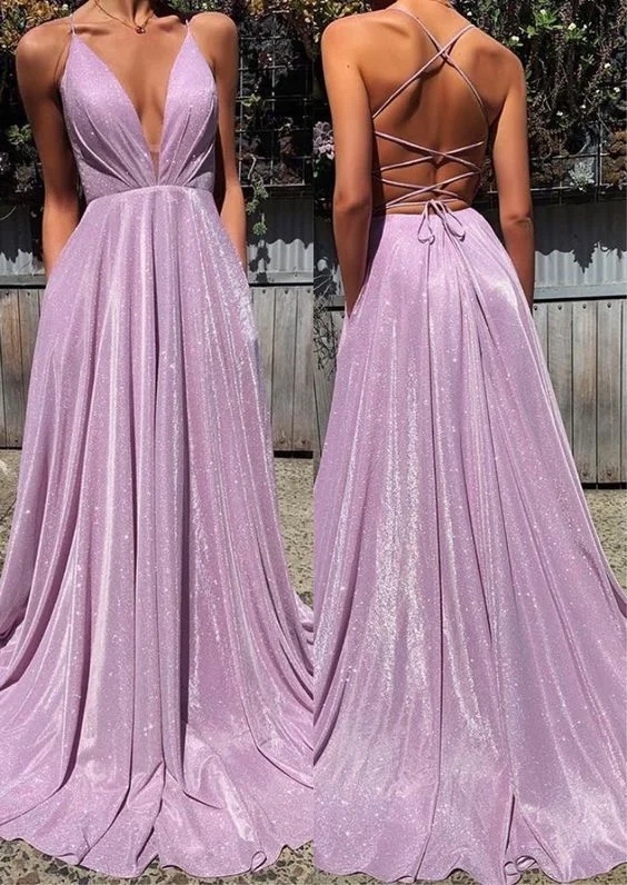 Sparkly Purple Glitter Sequin Prom Dresses Long Evening Gowns