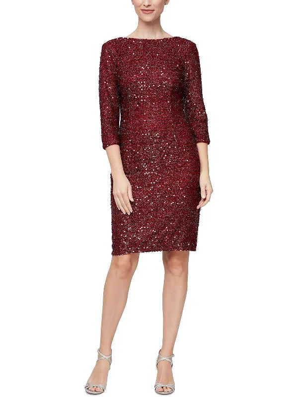 Womens Metallic Sequined Cocktail and Party Dress