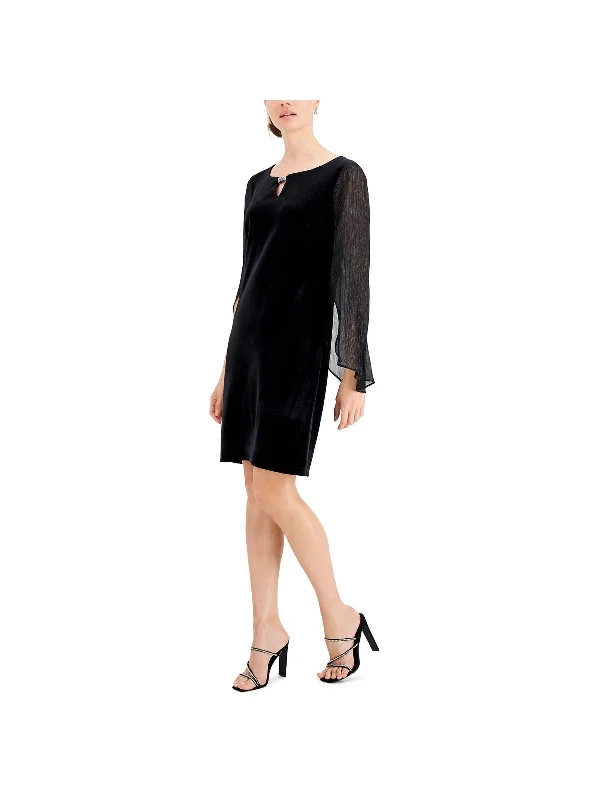 Womens Velvet Sheer Sleeves Cocktail and Party Dress