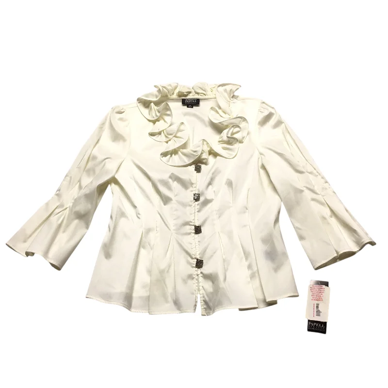 Blouse Long Sleeve By Adrianna Papell In Cream, Size: 12