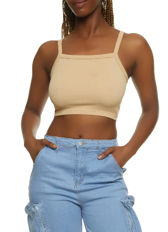 Ribbed Knit Seamless Cropped Cami