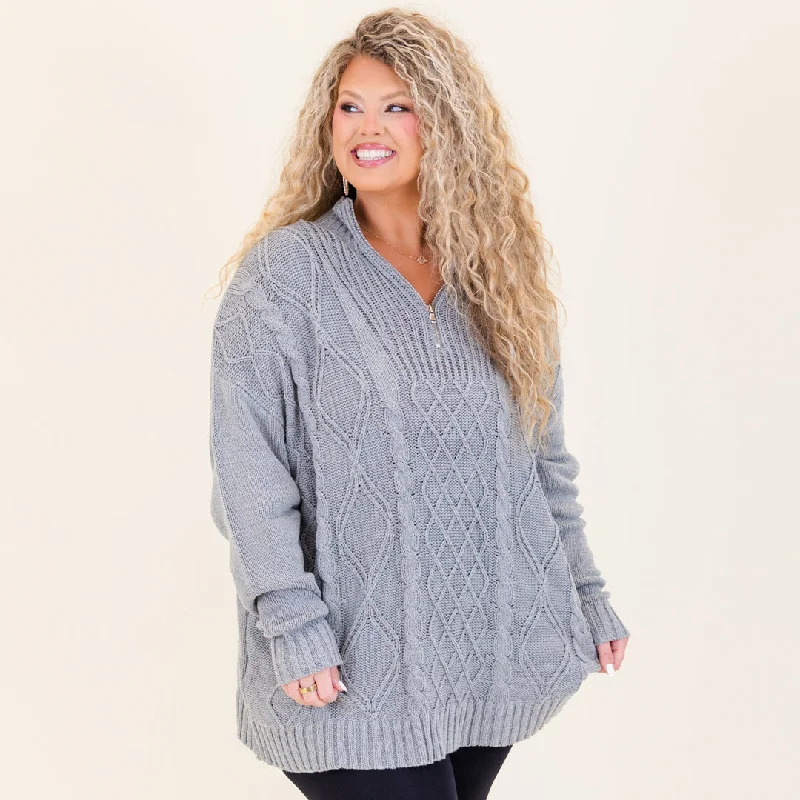 Cable Knit Classic Sweater, Gray