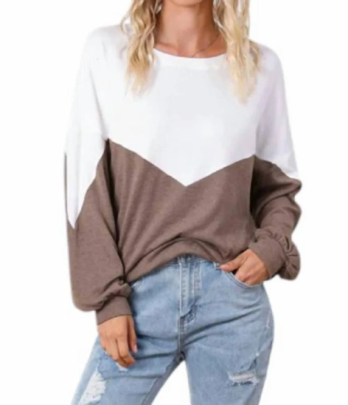 Colorblock Cutout Elastic Hem Pullover Sweatshirt In Khaki