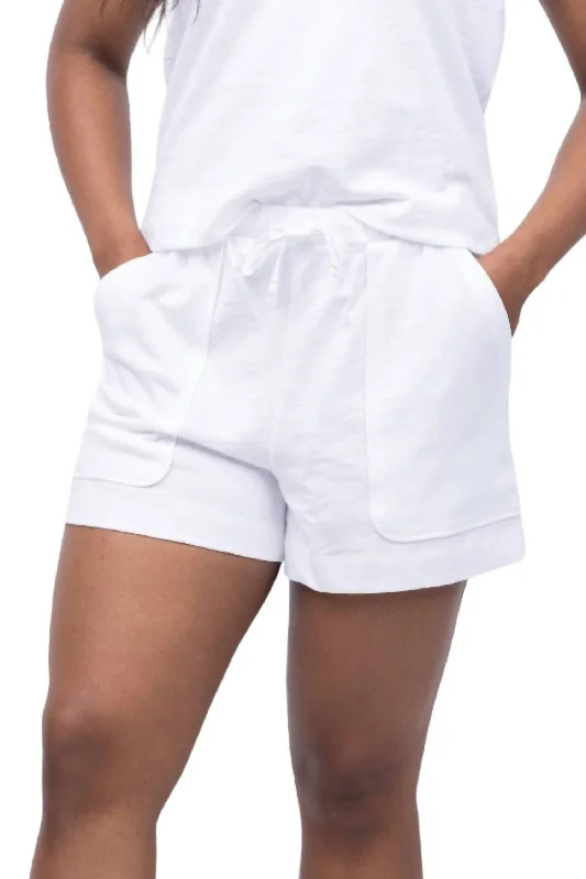 Elastic Waist Drawstring Shorts In White