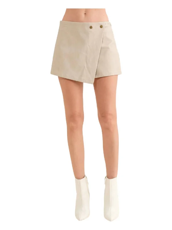 Emmy Faux Leather Suede Skort In Beige