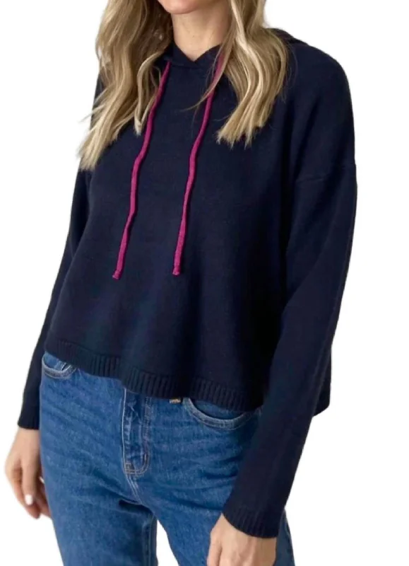 Smiley Good Mood Hoodie In Navy/hot Pink