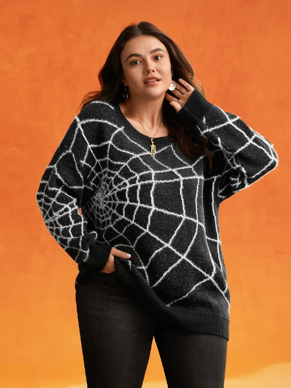 Textured Spider Web Crew Neck Pullover