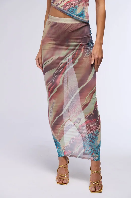 THEA PRINTED MESH MAXI SKIRT