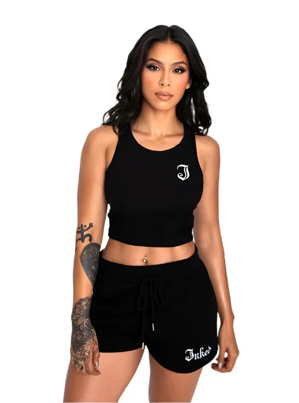 Women's Inked Icon Logo Crop Tank - Black/White